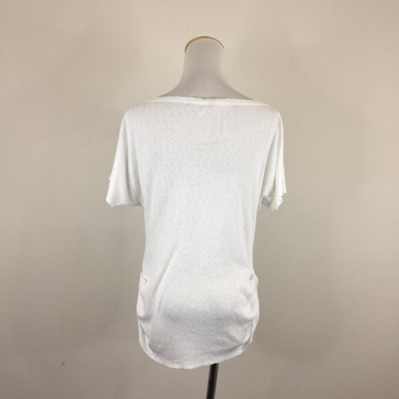Rachel-RACHEL ROY Relaxed Fit White Ruching Rounded Hem Short Sleeve Shirt Top - Picture 8 of 9
